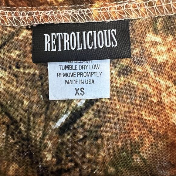 Retrolicious Dress Size XS Fall Forest Autumn Novelty Nature A Line Cap Sleeve - Picture 10 of 11